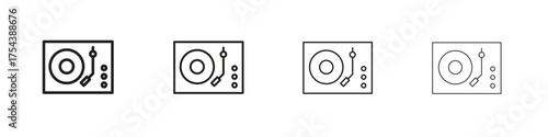 Turntable icon set in line style. symbol in outline style