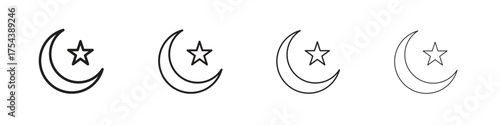 Star and crescent icon set in line style. symbol in outline style