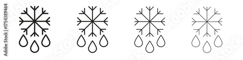 Snowflake droplets icon set in line style. symbol in outline style