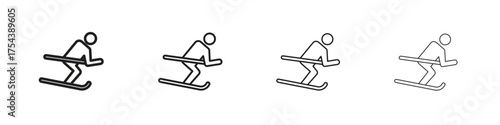 Skiing icon set in line style. symbol in outline style
