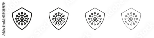 Shield virus icon set in line style. symbol in outline style