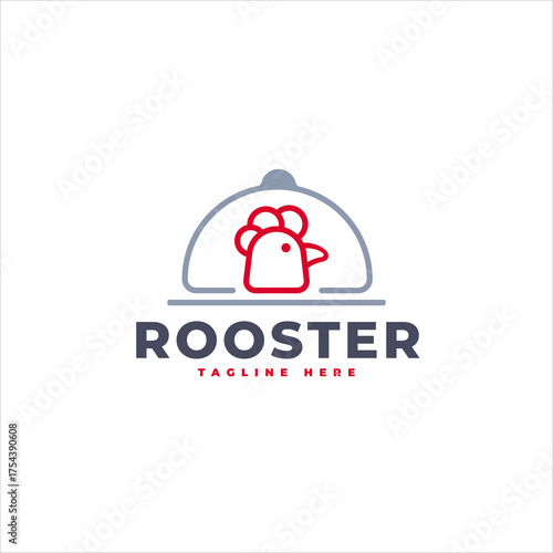 Creative Rooster Head On Platter Logo Template