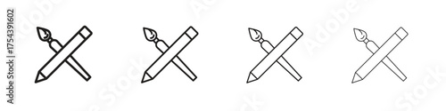 Pencil paintbrush icon set in line style. symbol in outline style