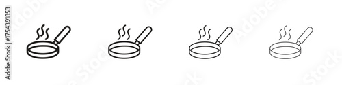 Pan frying icon set in line style. symbol in outline style