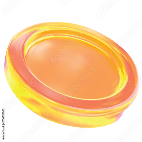 3d coin glass effect. Sleek icon glows yellow. Vector illustration	