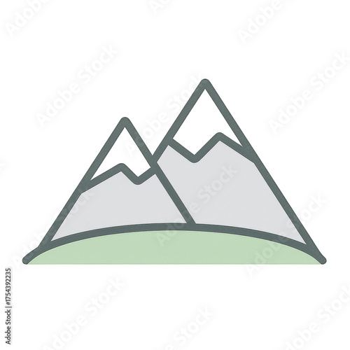Serene Mountain Range Illustration: A stylized illustration of two majestic mountain peaks rising over a tranquil, green landscape. evokes a sense of peace and the beauty of the natural world.