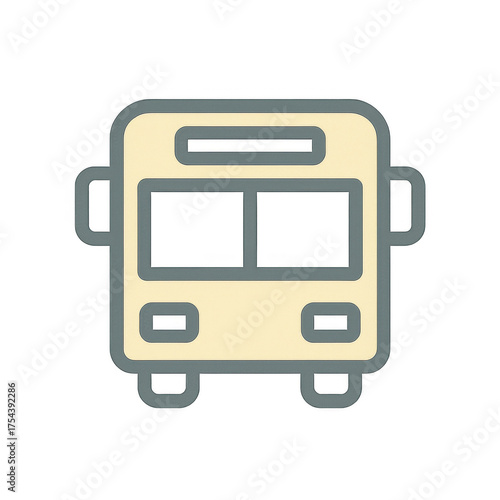 Bus Icon in Simple Style: A modern, minimalist bus icon, perfect for conveying transport and transit concepts. Clean lines and a simple palette give it versatility.