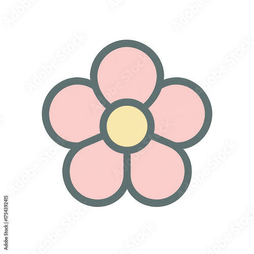 Petal Perfection: A minimalist vector illustration of a delicate five-petal flower. Its simple, elegant design and soft pastel hues evoke a sense of spring freshness and understated charm.