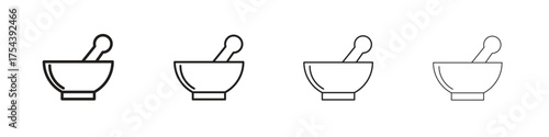 Mortar pestle icon set in line style. symbol in outline style