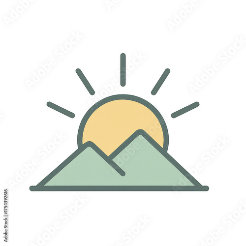 Mountain Sunrise Icon: Capturing a peaceful sunrise over majestic mountains in a minimalist design.
