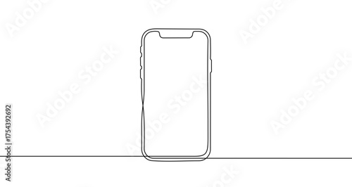  Mobile phone in one line art style. Phone drawing with editable black stroke on white background. Vector illustration.