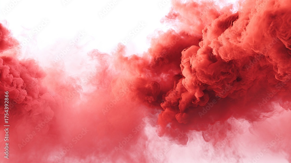 Fototapeta premium Red smoke cloud expanding on white background