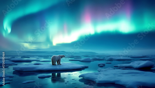 Wallpaper Mural Majestic polar bear gazes at the breathtaking aurora borealis painting the Arctic sky with vibrant colors over a serene icy landscape Torontodigital.ca