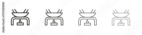 Fondue pot icon set in line style. symbol in outline style