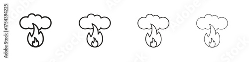 Fire smoke icon set in line style. symbol in outline style