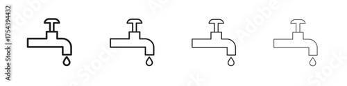 Faucet drip icon set in line style. symbol in outline style
