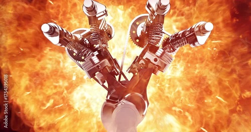 High-Impact Speedometer to V8 Engine, Reveals Steering and Ignition. Car Engine Related 3D Animation.