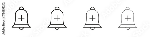 Cowbell circle plus icon set in line style. symbol in outline style
