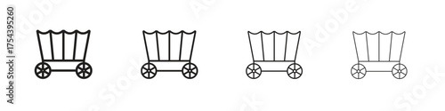 Covered wagon icon set in line style. symbol in outline style