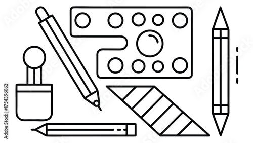 Stationery and Art Supplies Collection Outline drawing