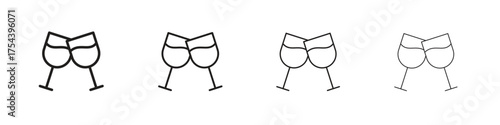 Champagne Glass icon set in line style. symbol in outline style