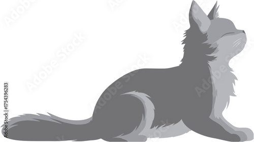 Gray cat in profile resting illustration isolated