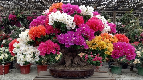 Wallpaper Mural Vibrant bougainvillea bonsai displaying colorful blossoms in a garden setting Torontodigital.ca