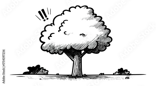 Illustration of a tree with leaves against black background isolated vector