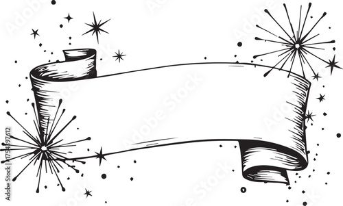 An elegant vintage banner, evoking a sense of classic charm, is ready to be filled with your message or design, complete with a starburst to bring about celebrations.