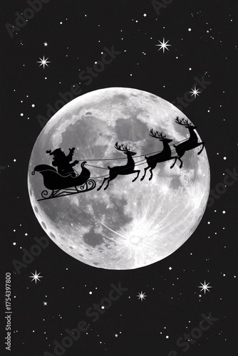 Santa's magical sleigh ride across the moonlit sky, a festive Christmas celebration