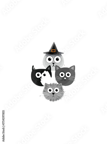 Cartoon cats with witch hat illustration halloween theme