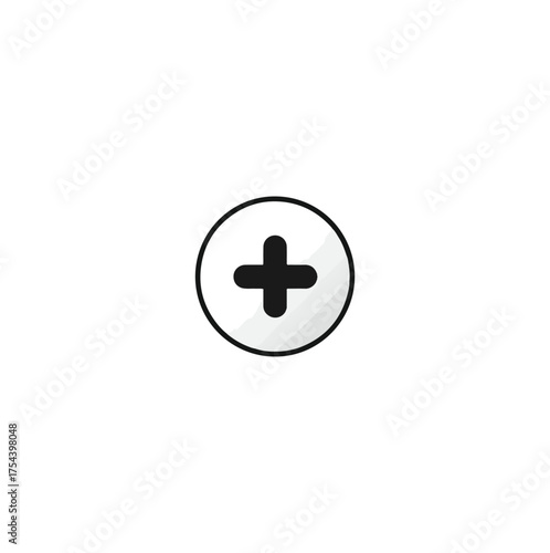White plus symbol in a circle against a black background
