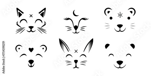 Abstract black cat faces illustration design elements isolated