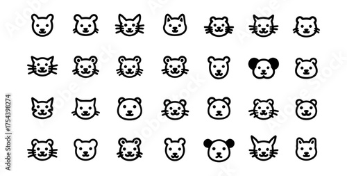 Animal heads icons set black and white illustration