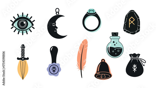 Mystical Charms: A captivating ensemble of enchanting mystical charms, each radiating its unique allure, beautifully arranged to ignite curiosity and fascination.