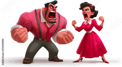 Illustration of a couple in a heated argument cartoon style