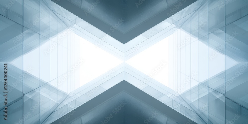 Obraz premium Symmetrical Abstract Corporate Glass Interior with Minimalist Geometric Light Tunnel
