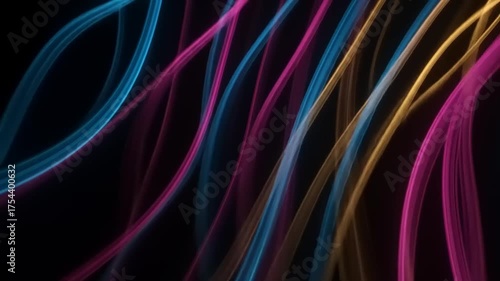 Abstract Colorful Wavy Light Streaks on Black Background.