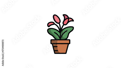 Potted plant vector illustration simple flat design icon isolated on white background for gardening and nature concepts