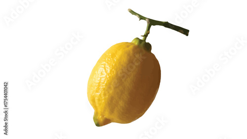 Fresh lemon on a branch vibrant yellow citrus fruit isolated on white background for healthy eating concepts