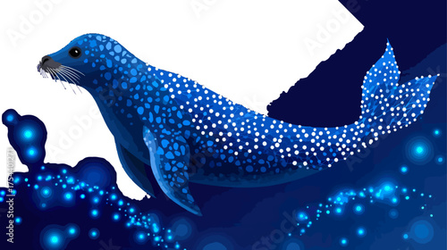 Blue seal illustration floating in a dark space