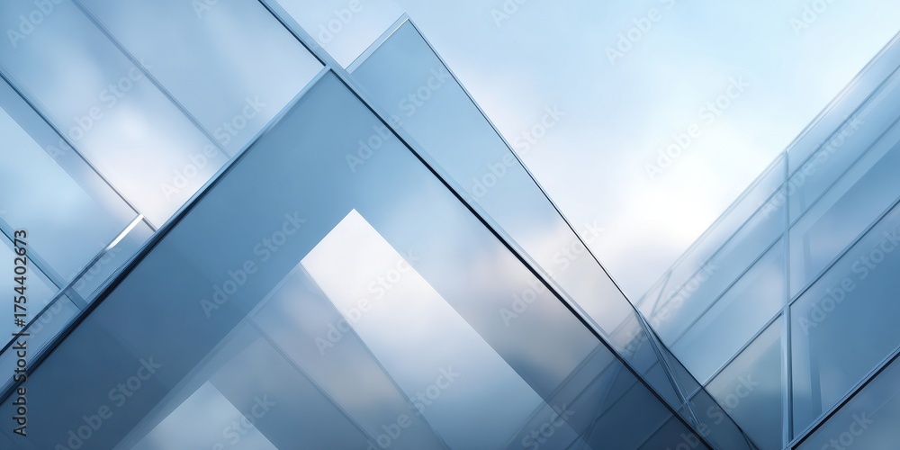 Fototapeta premium Clean Modern Overlapping Glass Panels in Abstract Corporate Architecture