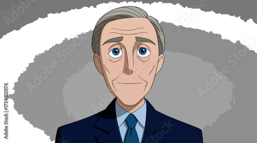 Animated illustration of a mature man in formal attire
