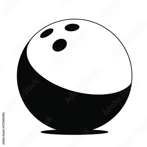 Scalable vector illustration of a black and white bowling ball with three finger holes silhouette vector illustration white background