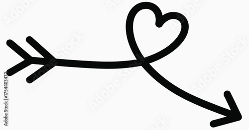 Hand drawn cupid arrow with heart vector illustration scalable eps file for romantic designs silhouette vector illustration white background