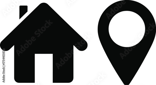 Vector illustration of house and location pin icons in eps format scalable for any project silhouette vector illustration white background