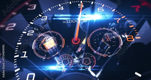 Intense Dashboard to V8 Car Engine, Ends with Steering Start Button View. Car Engine Related 3D Animation.