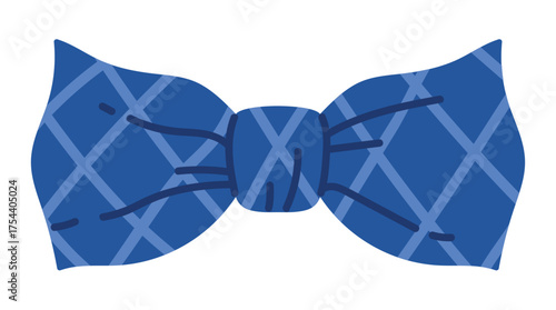 Classic Victorian man blue bow tie with checkered pattern isolated on white vector illustration
