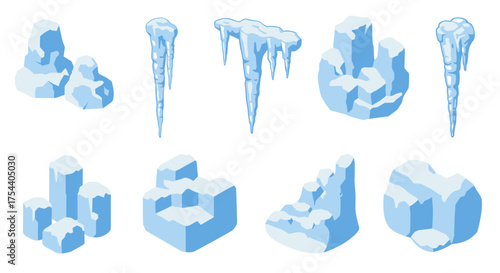 Winter icicles and snow formations in flat style for seasonal designs