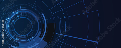 Technology science concept banner. Molecular technology structure with digital overlay